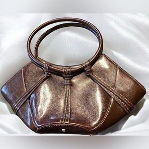 Brown Faux Leather Crescent Shaped Zip Purse with Inside slip & Zipper Pockets